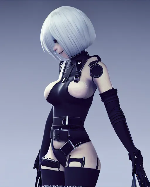 Image similar to 2B from Nier Automata, mechanical detail, cad, solidworks render