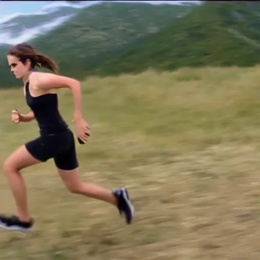 Image similar to screenshot of go pro footage from front view emma watson running in front of tiger