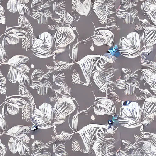 Prompt: fabric pattern of minimalistic birds and leaves