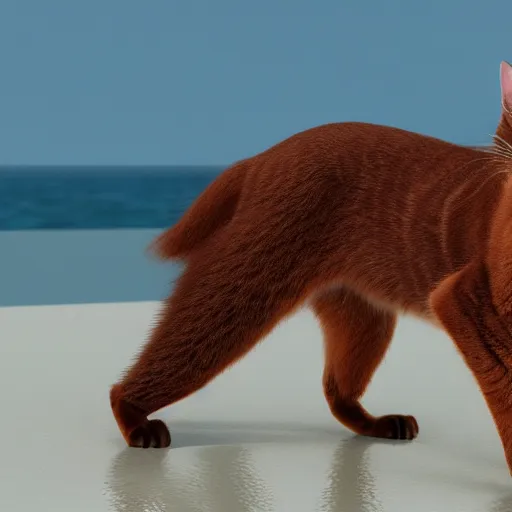 Prompt: cgi of a brown cat by sea