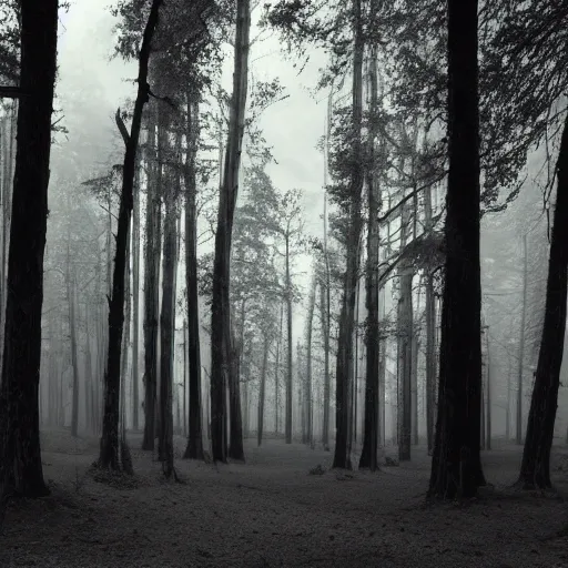 Image similar to endless forest of trees, highly detailed, ominous, vast