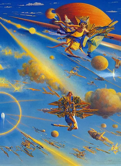 Image similar to a visual depiction of astral projection, large scale painting by robert mccall and vladimir kush