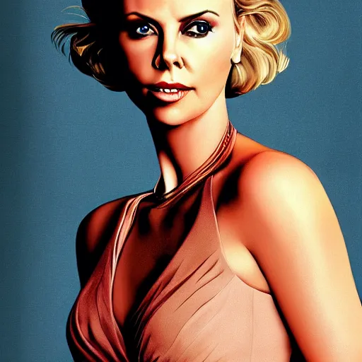 Prompt: portrait of female james bond played by charlize theron