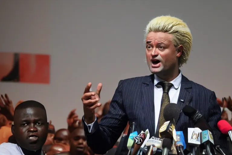 Image similar to african geert wilders speaking to a crowd