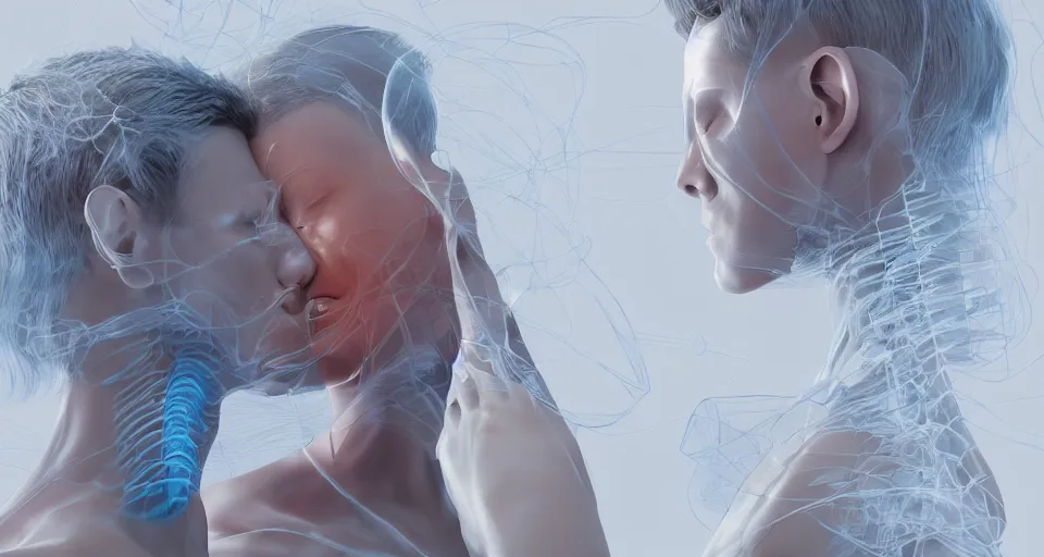 Prompt: xray medical photos of couples kissing each other, octane render, concept art, realistic, high details, art by hsiao - ron cheng and james jean highly detailed, intricate detail, unreal engine, octane render