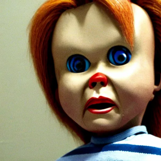 Prompt: chucky the killer doll testifying in court