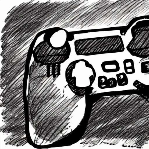 Prompt: ink pen doodle of small box character holding game controller