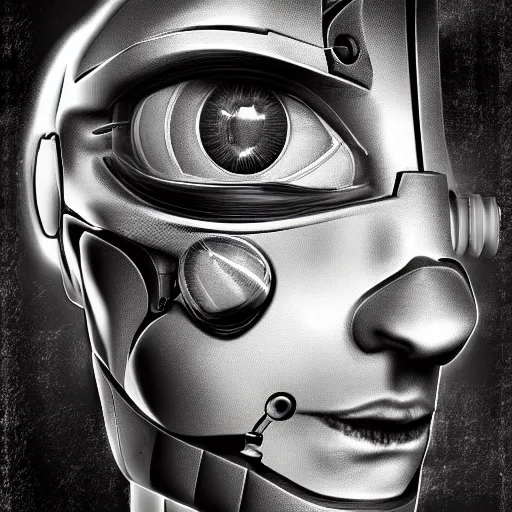 Prompt: cyborg dreaming. digital art. smooth. greyscale. by benedict bana