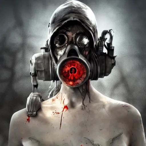 Image similar to post apocalyptic zombie in gasmask, details face, photo, bloody eyes, unreal engine, digital, artstation, detailed body, heavenly atmosphere, digital art, overdetailed art, trending on artstation, cgstudio, the most beautiful image ever created, dramatic, award winning artwork, beautiful scenery