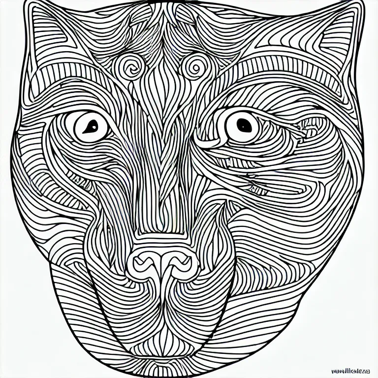 Prompt: cat's head, ornamental, fractal, line art, vector, outline, simplified, colouring page