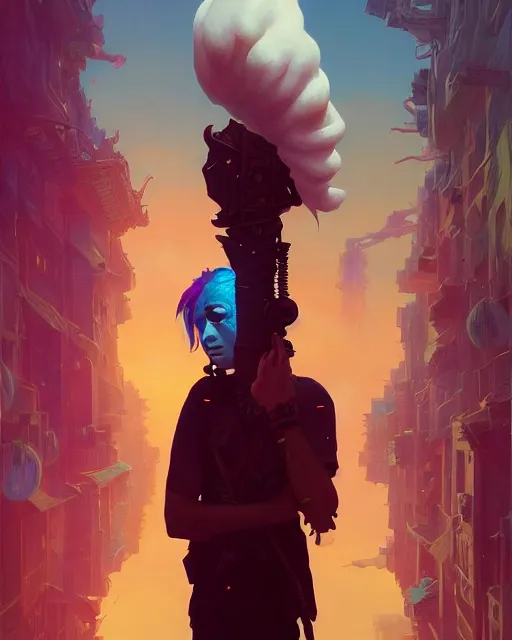 Image similar to highly detailed surreal vfx portrait of a nowpunk mage, stephen bliss, unreal engine, greg rutkowski, loish, rhads, beeple, makoto shinkai and lois van baarle, ilya kuvshinov, rossdraws, tom bagshaw, alphonse mucha, global illumination, detailed and intricate environment