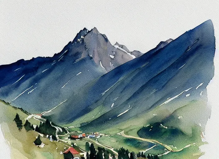 Prompt: beautiful andorran mountain landscape, pinterest, artstation trending, behance, watercolor, by coby whitmore, silver, laser light,