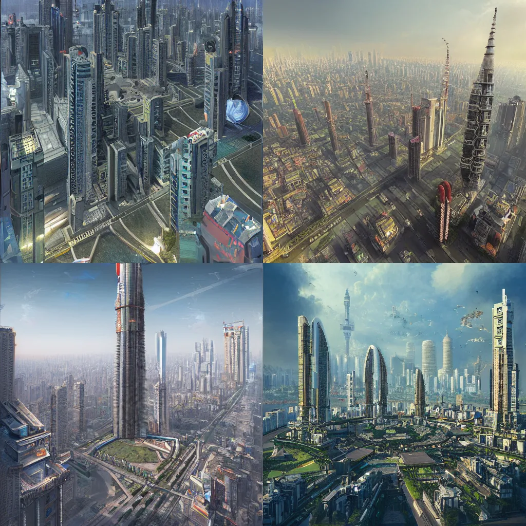 Prompt: The futuristic city of Mumbai in 2050, by Canaletto, trending on ArtStation, masterpiece