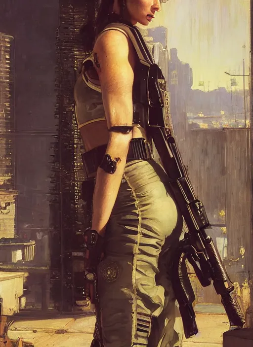 Image similar to athena. beautiful cyberpunk female USN marine wearing a military vest and military jumpsuit (cyberpunk 2077, bladerunner 2049). gorgeous face. Iranian orientalist portrait by john william waterhouse and Edwin Longsden Long and Theodore Ralli and Nasreddine Dinet, oil on canvas. Cinematic, hyper realism, realistic proportions, dramatic lighting, high detail 4k