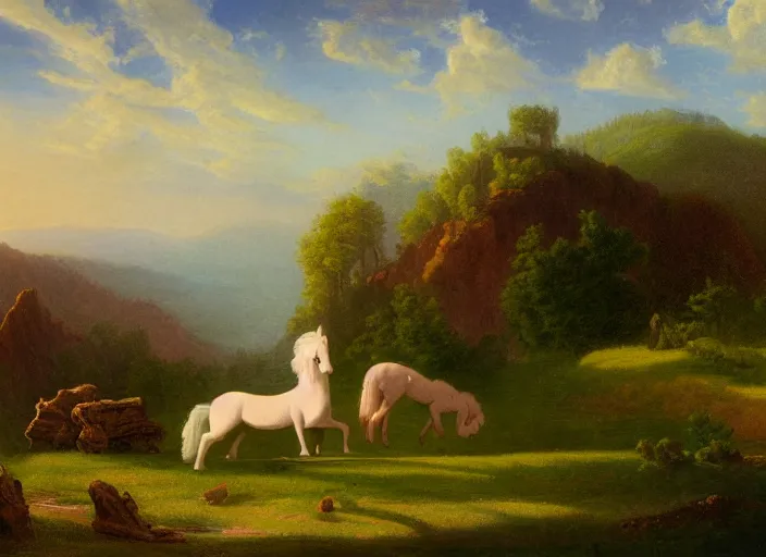 Image similar to american realist romanticism landscape painting of my little pony in the style of hudson river school and thomas cole and albert bierstadt and robert duncanson