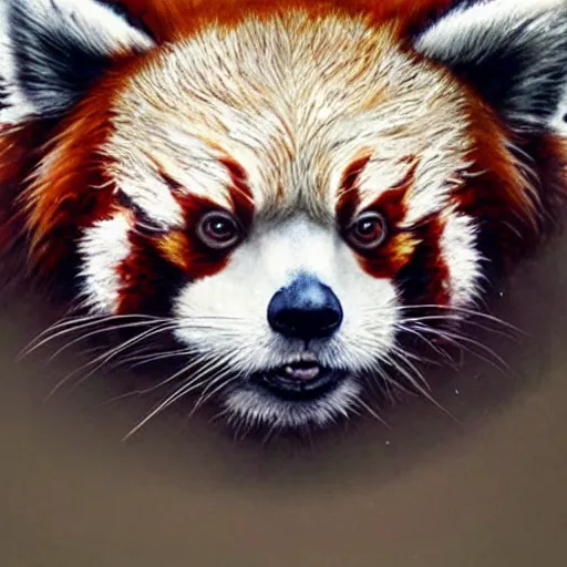 Prompt: red panda as a realistic scifi cyberpunk character, closeup portrait art by donato giancola and greg rutkowski, vintage retro scifi, realistic face, digital art, trending on artstation, symmetry!!!