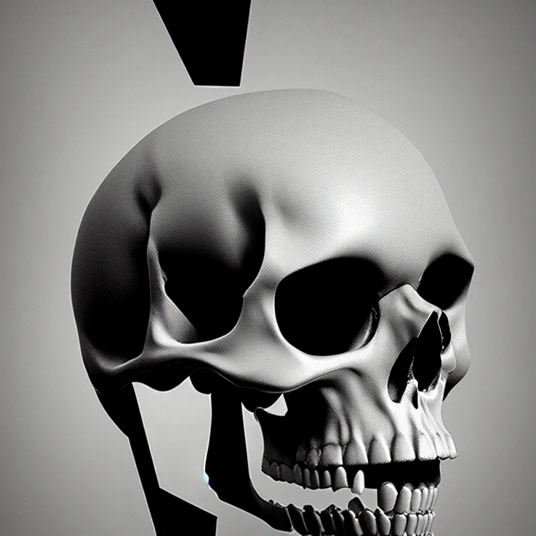 Image similar to black and white light 3D geometry, skull, matte bright highly detailed, poetic, 3D render, digital art, octane render, 8K artistic photography, photo-realistic, by Dora Maar