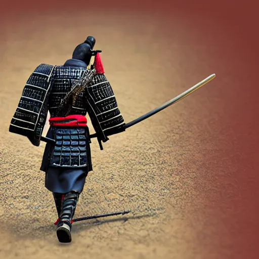 Image similar to Samurai master walking , back view , 20mm lens realistic photo illustration