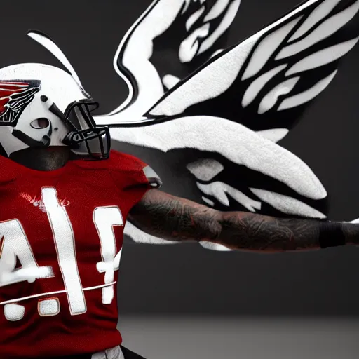 Prompt: american football player with wings, photorealistic, cinematic still, 8 k, ultra detailed, 3 d render, unreal engine