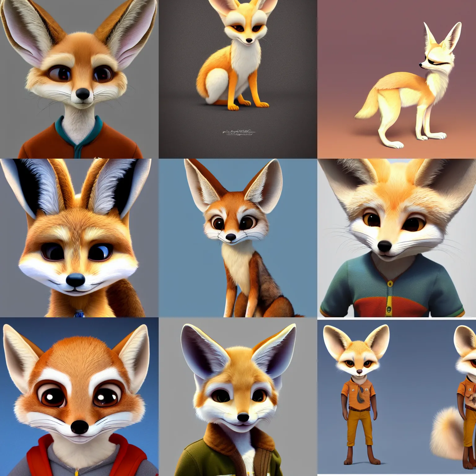 Prompt: high quality character portrait of a fennec fox character, disney style, zootopia, highly detailed render, fur