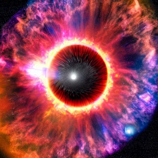 Image similar to supernova explosion is attracted by a black hole : : centrifugal force : : dragon eye, hyper detailed, cristal clear reflexions : : sculpy, golden and imperial blue palette colors 8 k