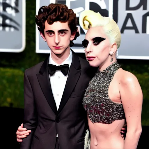 Image similar to timothee chalamet and lady gaga meet eachother, highly beautiful faces, highly detailed