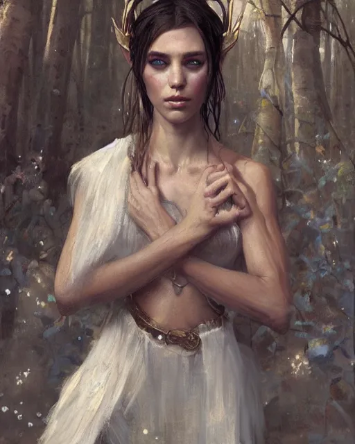 Image similar to an upper body portrait of a beautiful elf princess, oil painting, by Fernanda Suarez and and Edgar Maxence and greg rutkowski