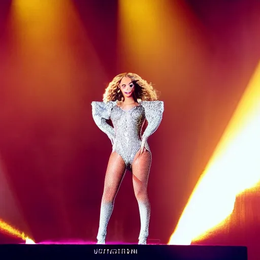 Prompt: Beyonce giving a concert, Fujifilm X-T3, 1/1250s at f/2.8, ISO 160, 84mm, RAW, Dolby Vision, HDR