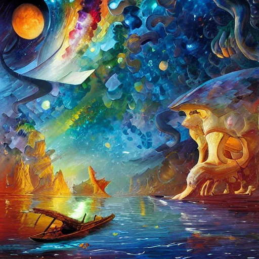 Prompt: art by android jones, james christensen, rob gonsalves, paul lehr, leonid afremov and tim white