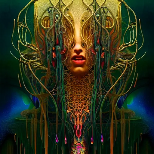 Image similar to extremely psychedelic beautiful brutalist organism infected by night. intricate, elegant, highly detailed, extremely lifelike photorealistic digital painting, artstation. steichen, gaston bussiere, tom bagshaw, brutalist cyberpunk alphonse mucha. elegant minimalism. anatomically correct. sharp focus. gold with white accents. surreal lush cosmic hallucination
