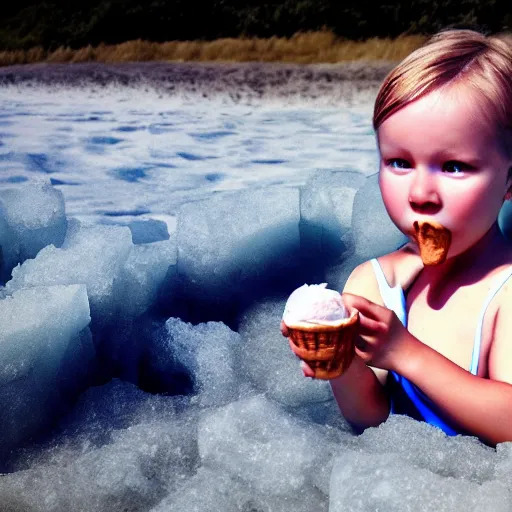 Prompt: child eating ice cream at the beach, thermal image