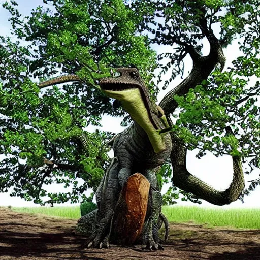 Image similar to tree eating a dinosaur