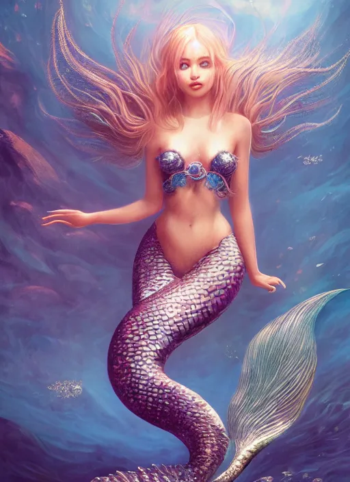 Image similar to highly detailed full body portrait of beautiful mermaid fantasy art by finnstark, wonbin lee, lane brown, z ed, wenfei ye, finnstark, oleg bulakh, felix englund, global illumination, full body, radiant light, sharp focus, detailed face, detailed and intricate environment