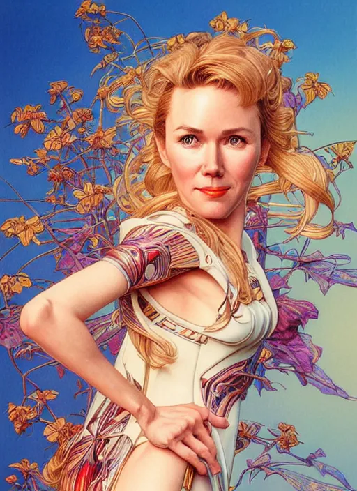 Image similar to early 9 0 s naomi watts, beautiful shadowing, 3 d shadowing, reflective surfaces, illustrated completely, 8 k beautifully detailed pencil illustration, extremely hyper - detailed pencil illustration, intricate, epic composition, very very kawaii, masterpiece, bold complimentary colors. stunning masterfully illustrated by artgerm, range murata, alphonse mucha.