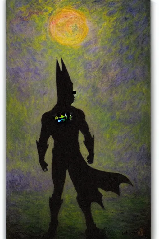 Image similar to Batman portrait atmospheric painting in the moonlight by Claude Monet