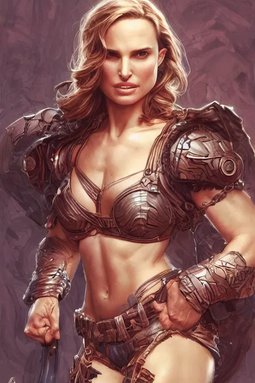 Image similar to muscled Natalie Portman as a ruggedly handsome hero, intricate, elegant, highly detailed, centered, digital painting, artstation, concept art, smooth, sharp focus, illustration, art by artgerm and donato giancola and Joseph Christian Leyendecker, Ross Tran, WLOP