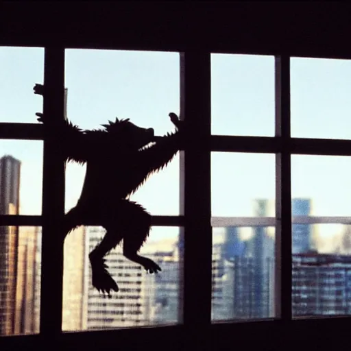 Image similar to king kong donkey kong peering in a high rise fancy apartment window, beautiful lighting action movie still from inside the apartment