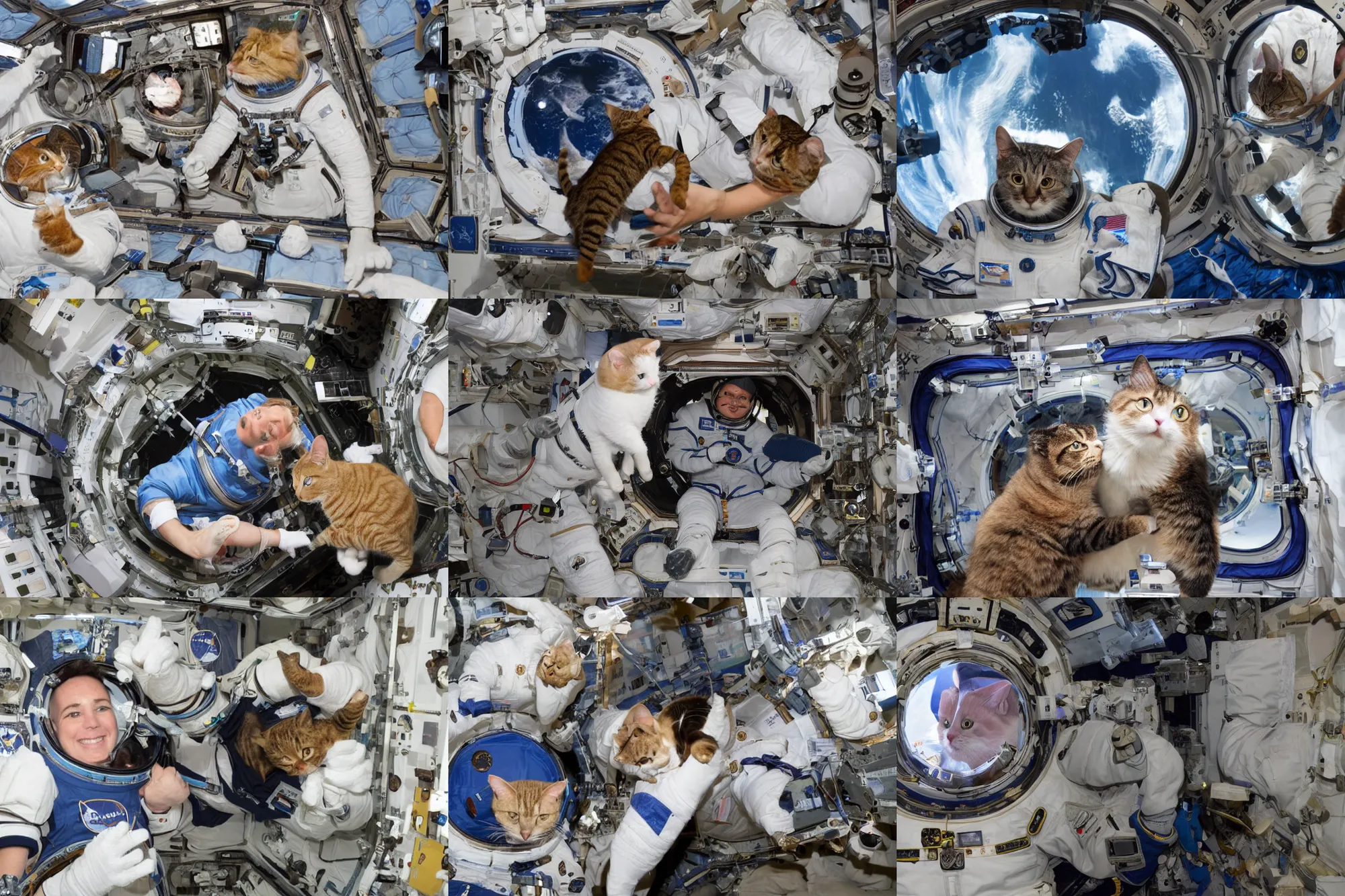 Prompt: cat as a crew member on international space station