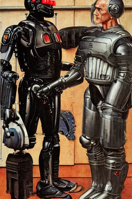 Image similar to robocop painted by Norman Rockwell