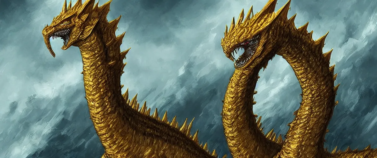 Image similar to “ a extremely detailed stunning portraits of king ghidorah by allen william on artstation ”