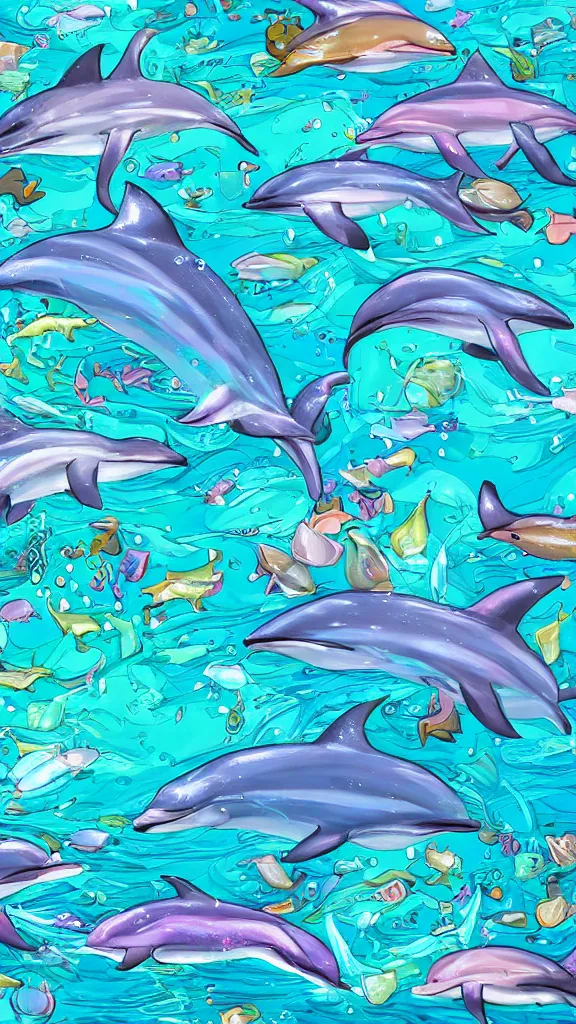 Image similar to y 2 k dolphins, trolls and sparkles, seapunk