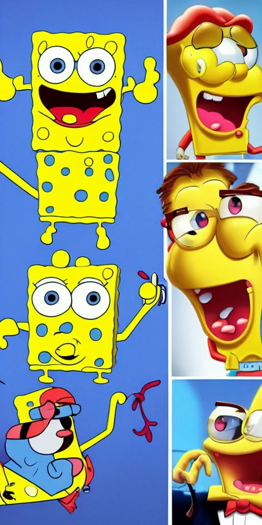 Image similar to Cinema celebrities looking like sponge bob.