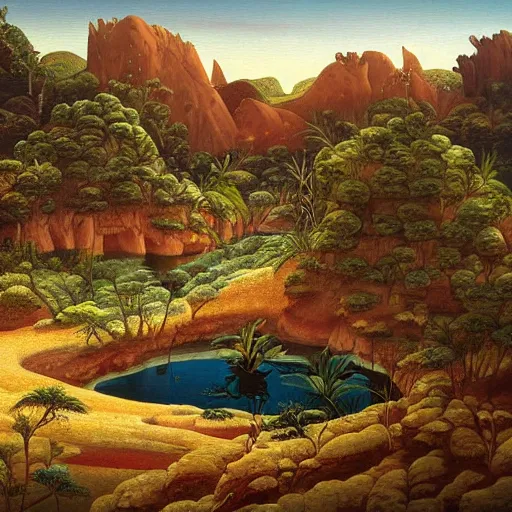 Image similar to painting of a lush natural scene on an alien planet by gerardo dottori. extremely detailed. futurism. beautiful landscape. weird vegetation. cliffs and water.