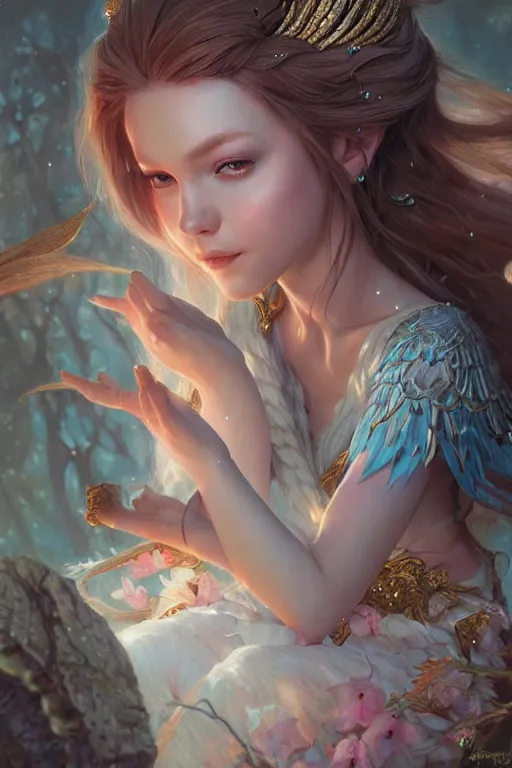 Image similar to fairy princess, highly detailed, d & d, fantasy, highly detailed, digital painting, trending on artstation, concept art, sharp focus, illustration, art by artgerm and greg rutkowski and magali villeneuve