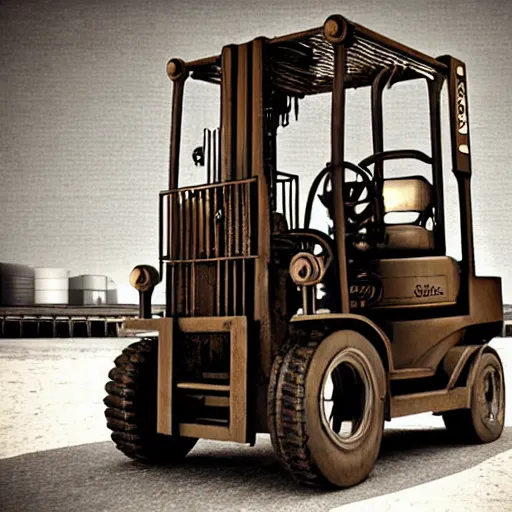 Image similar to Forklift in a steampunk setting