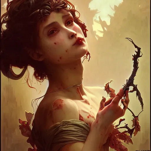 Image similar to beautiful zombie girl, intricate, art by artgerm and greg rutkowski and alphonse mucha and william - adolphe bouguereau, high detailed, 4 k,