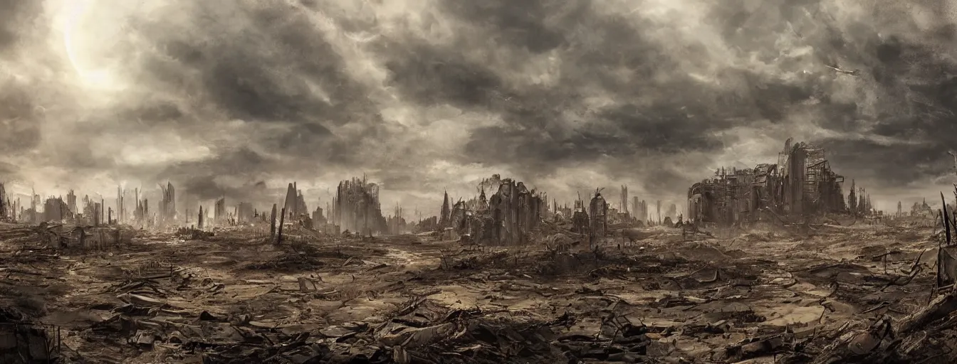 Image similar to post apocalyptic abandoned earth, cinematic, concept art
