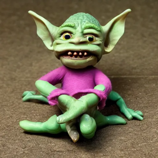 Image similar to a funny little goblin with a pickle nose