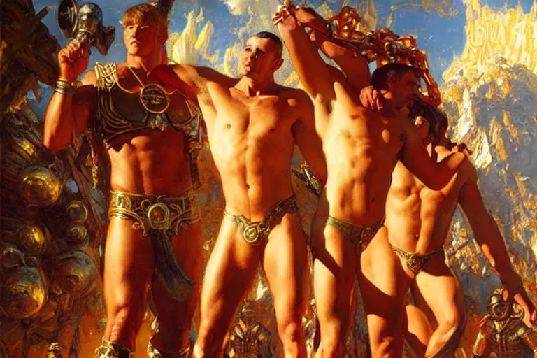 Prompt: eternals, painting by gaston bussiere, craig mullins, j. c. leyendecker, tom of finland