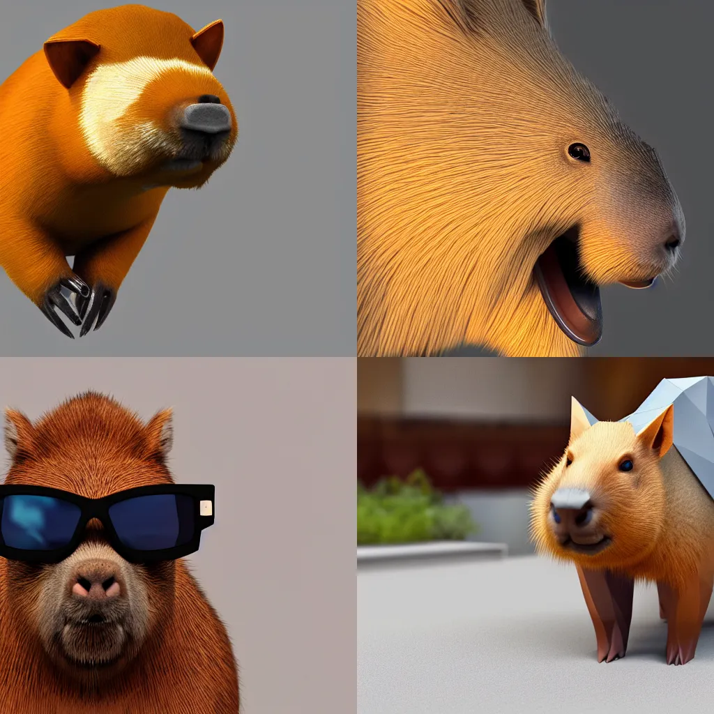 Prompt: Low Poly Render Of A Capybara With Sunglasses, 4K, HD